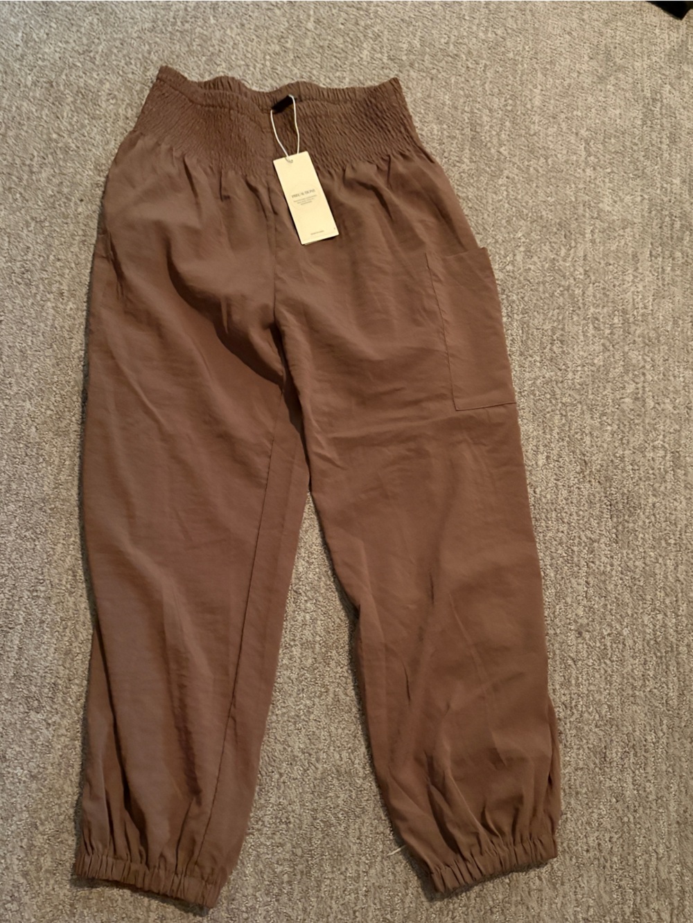 Brown Elastic Waist Casual Pants